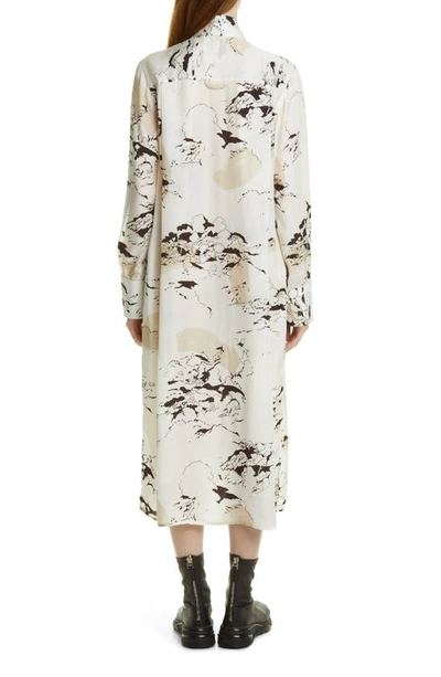 Shop Maria Mcmanus Rainforest Print Long Sleeve Scarf Neck Midi Shirtdress