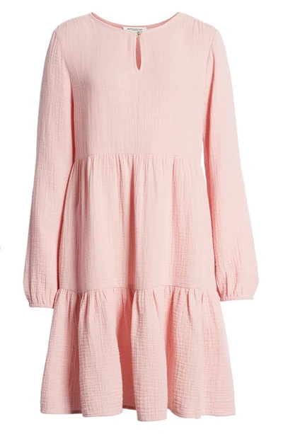 Shop Beachlunchlounge Cate Long Sleeve Tiered Cotton Gauze Dress In Dusty Rose