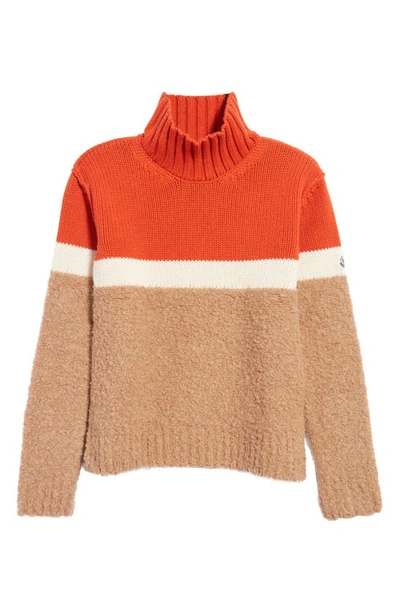 Shop Moncler Colorblock Wool Blend Sweater In Red/ Beige