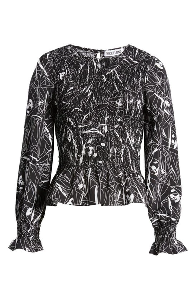 Shop Nikki Lund Winona Abstract Print Cotton Blend Blouse In Black