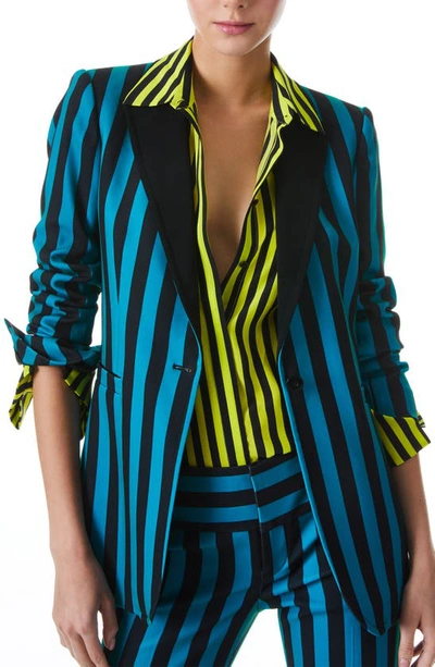 Shop Alice And Olivia Breann Stripe Fitted Blazer In Positano Stripe Lg Turksh Blue