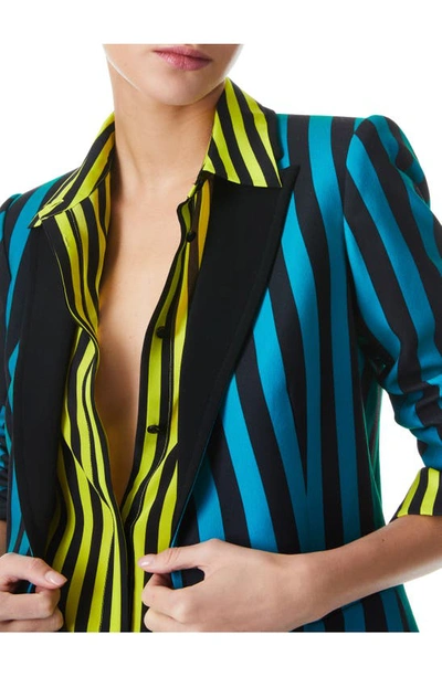 Shop Alice And Olivia Breann Stripe Fitted Blazer In Positano Stripe Lg Turksh Blue
