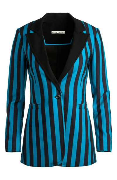 Shop Alice And Olivia Breann Stripe Fitted Blazer In Positano Stripe Lg Turksh Blue