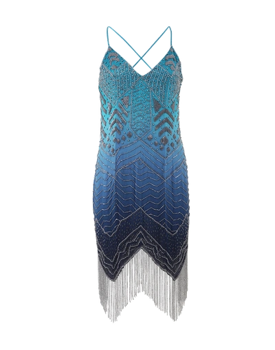 Haute Hippie Beaded Fringe Silk Dress In Multi