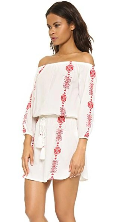 Shop Pampelone Bardot Mini Dress In White/red