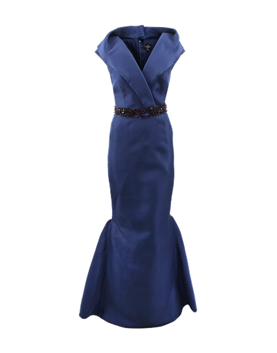 J Mendel Shawl Collar Gown With Belt In Marine