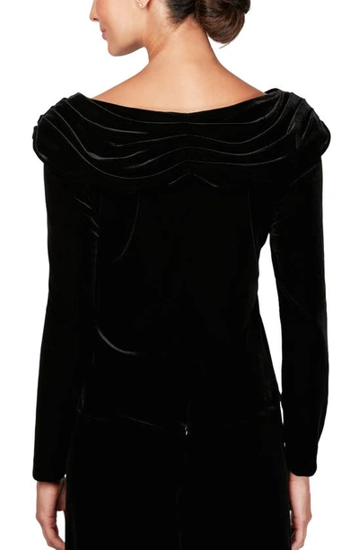 Alex Evenings Women's Velvet Embellished Ruched-collar Top In Black