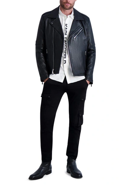 Shop Karl Lagerfeld Asymmetric Moto Jacket In Black