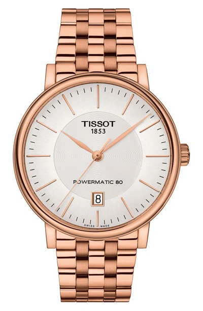 Shop Tissot Carson Premium Powermatic Lady Bracelet Watch, 40mm In Rose Gold