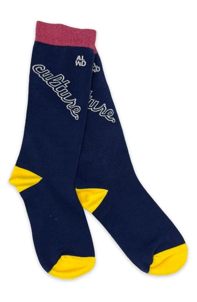 Shop A Life Well Dressed Culture Statement Socks In Navy/ Yellow/ Rose