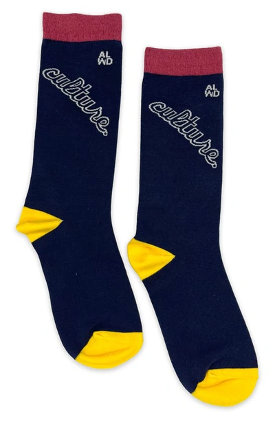 Shop A Life Well Dressed Culture Statement Socks In Navy/ Yellow/ Rose