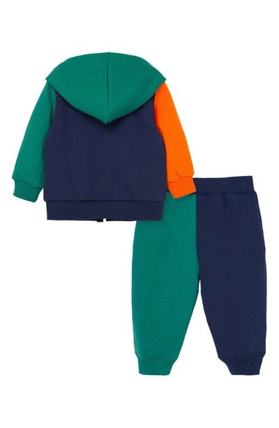 Shop Little Me Colorblock Zip-up Hoodie & Joggers Set In Green