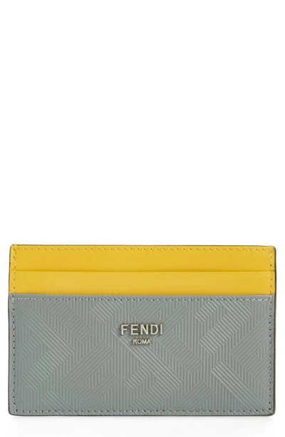 Shop Fendi Colorblock Leather Card Case In Grey/ Yellow/ Navy