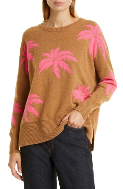 Shop Jumper 1234 Palm Tree Relaxed Fit Cashmere Sweater In Caramel Neon Pink