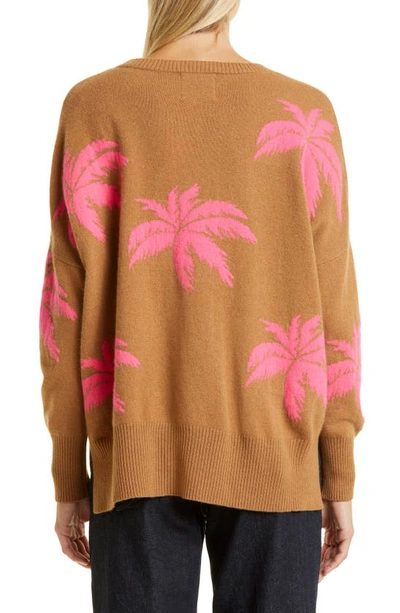 Shop Jumper 1234 Palm Tree Relaxed Fit Cashmere Sweater In Caramel Neon Pink