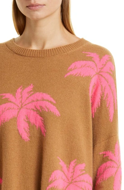 Shop Jumper 1234 Palm Tree Relaxed Fit Cashmere Sweater In Caramel Neon Pink