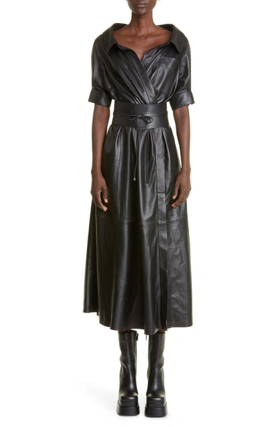 Shop Altuzarra Lydia Lambskin Leather Shirtdress In 000001 Black