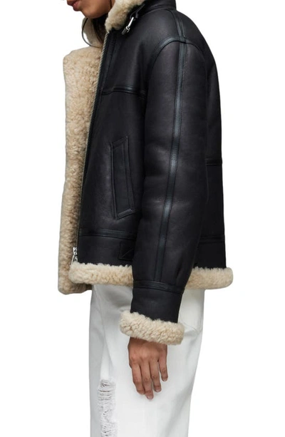 Lorel Genuine Shearling Flight Jacket In Black