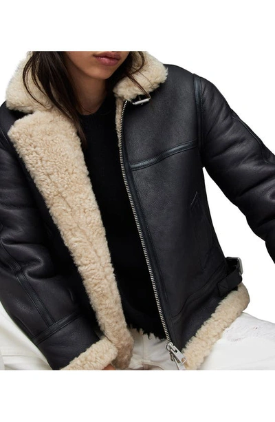 Allsaints Lorel Genuine Shearling Flight Jacket In Black | ModeSens