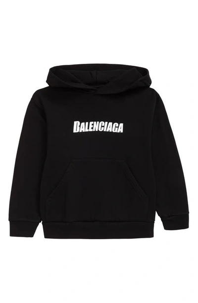 Shop Balenciaga Kids' Logo Graphic Hoodie In Black/ White