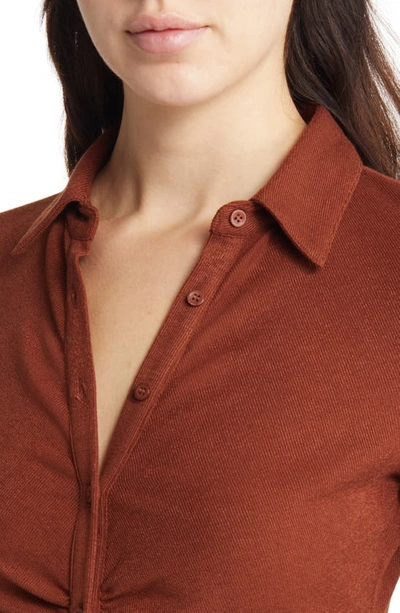 Shop Lulus A Little Prep Long Sleeve Button-up Shirtdress In Rust Brown