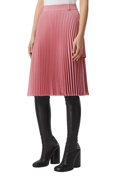 Shop Burberry Pleated Wool Skirt In Rosy Pink