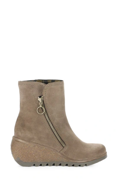Shop Fly London Nela Wedge Bootie In Taupe Oil Suede