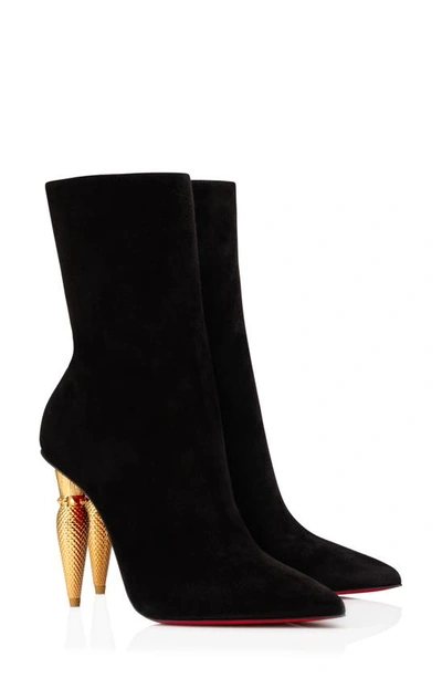 Shop Christian Louboutin Lipbooty Suede Bootie In Black/ Gold