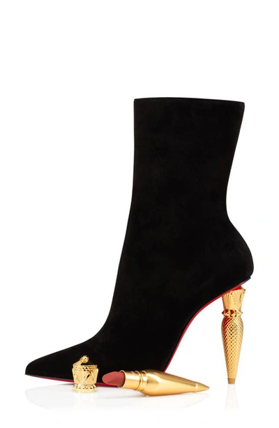 Shop Christian Louboutin Lipbooty Suede Bootie In Black/ Gold