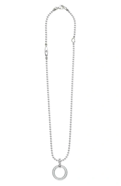 Lagos Caviar Spark Diamond Large Circle Pendant Necklace In Silver