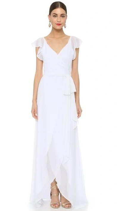 Shop Joanna August Dorian Ruffle Sleeve Wrap Dress In White Wedding