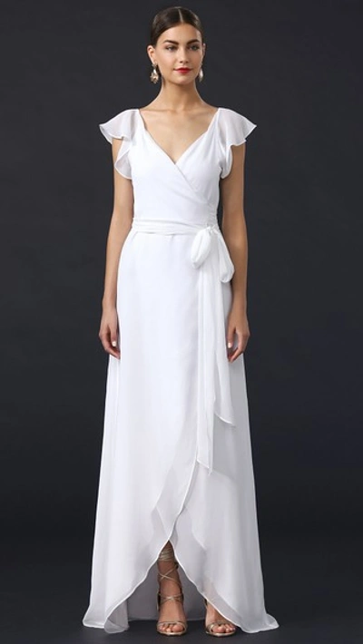 Shop Joanna August Dorian Ruffle Sleeve Wrap Dress In White Wedding