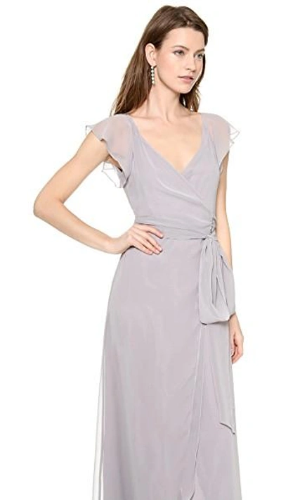 Shop Joanna August Dorian Ruffle Sleeve Wrap Dress In Silver Bells