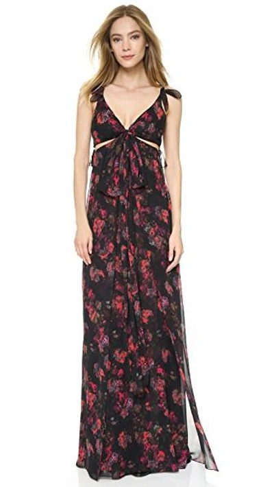 Shop Thakoon Knotted Gown With Cutouts In Black Multi
