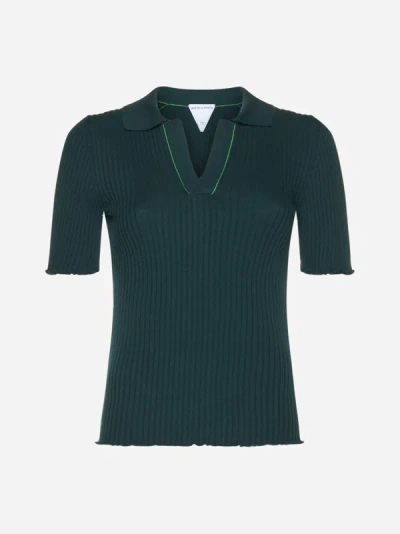 Shop Bottega Veneta Ribbed-knit Cotton Polo Shirt