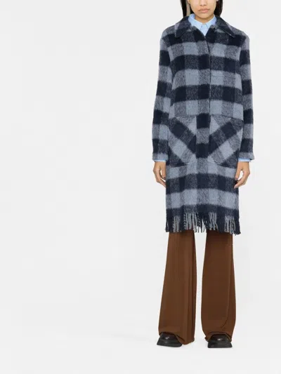 Woolrich Giacca Camicia In Misto Lana Check Blu In Blue