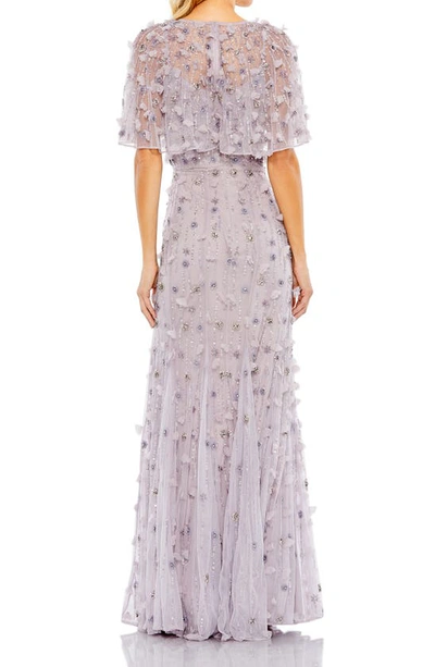 Shop Mac Duggal Beaded Floral Appliqué Tulle Capelet Gown In Vintage Lilac