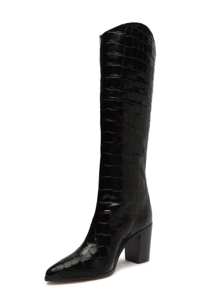 Schutz Maryana Block Pointed Toe Knee High Boot In Black