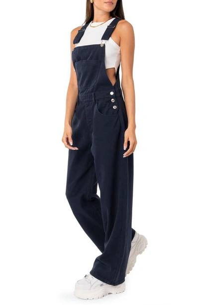 Shop Edikted Sk8ter Wide Leg Denim Overalls In Blue