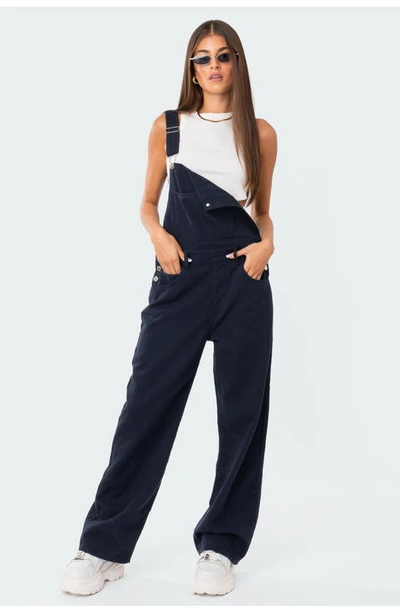 Shop Edikted Sk8ter Wide Leg Denim Overalls In Blue