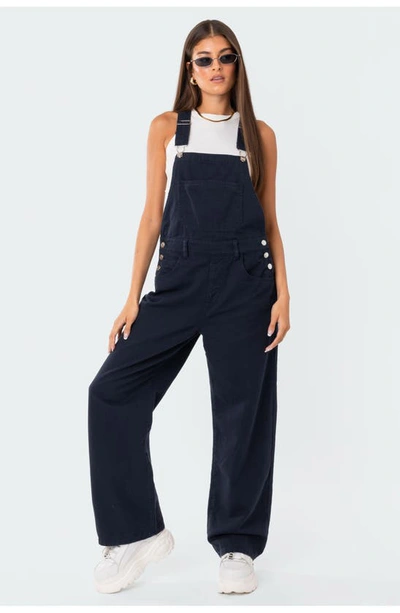 Shop Edikted Sk8ter Wide Leg Denim Overalls In Blue