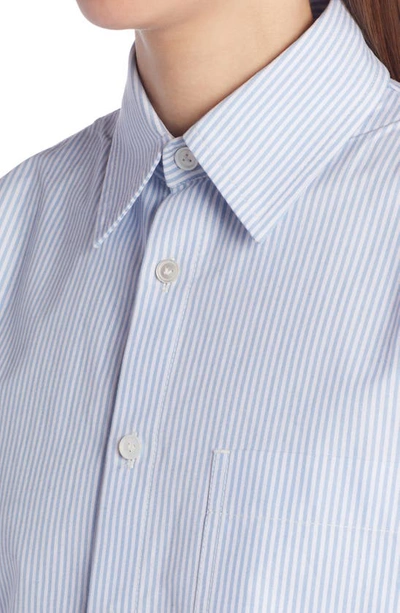 Shop Bottega Veneta Stripe Oversize Cotton Button-up Shirt In Pale Blue/ White