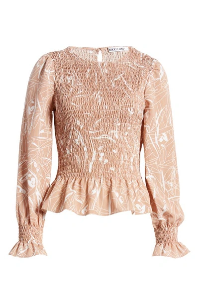 Nikki Lund Winona Abstract Print Cotton Blend Blouse In Beige