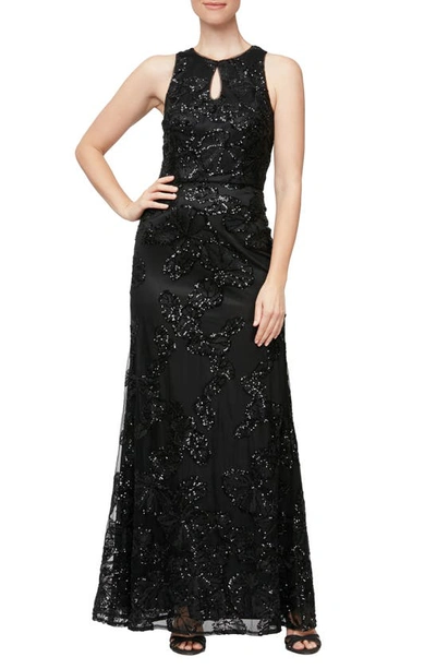 Shop Alex & Eve Sequin Fit & Flare Gown In Black