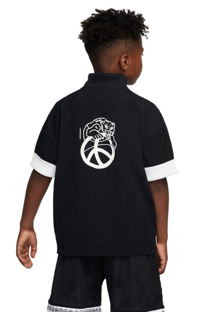 Shop Nike Kids' Culture Of Basketball Snap-up Short Sleeve Warmup Shirt In Black/ White/ Black/ White