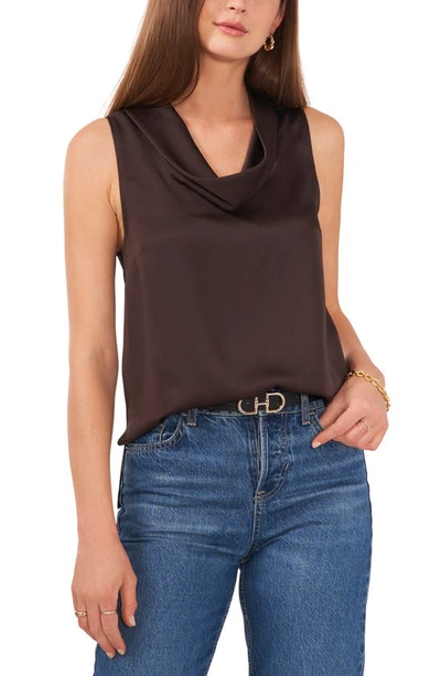 Shop Vince Camuto Hammered Satin Sleeveless Cowl Neck Top In French Roast