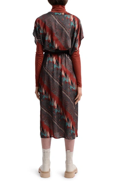 Shop Molly Bracken Mixed Print Tie Waist Dress In Rust