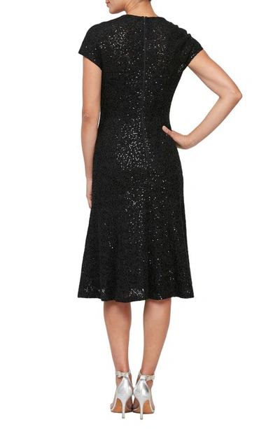 Alex Evenings Sequin Corded Floral Midi Dress In Black