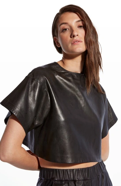 Shop As By Df Beck Crop Upcycled Leather T-shirt In Black