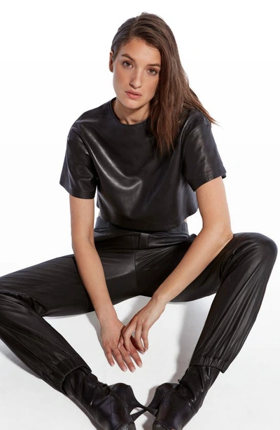 Shop As By Df Beck Crop Upcycled Leather T-shirt In Black
